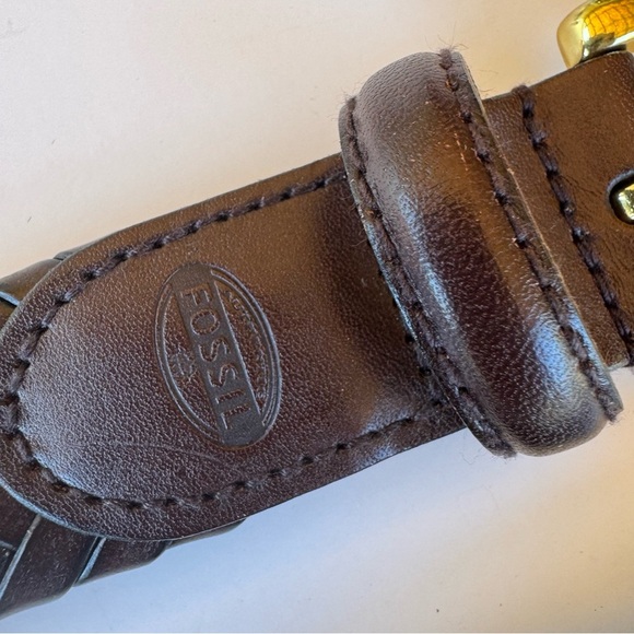 Fossil Brown Maddox Braided Leather Belt with Gold Buckle size 38 - Picture 7 of 10